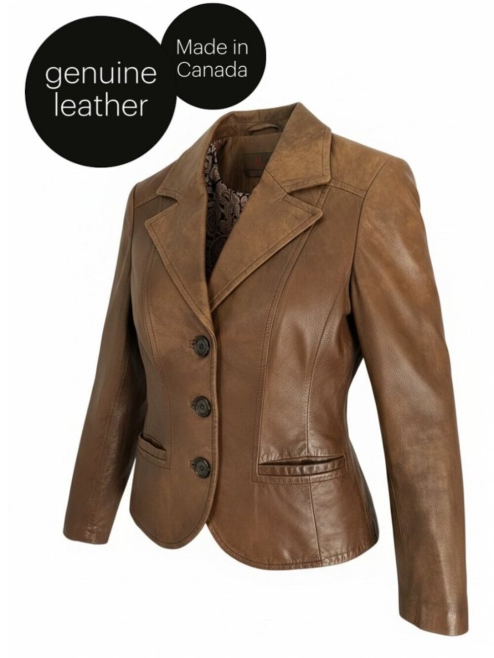 DANIER Cognac Brown Genuine Leather Tailored Blazer Jacket size XS